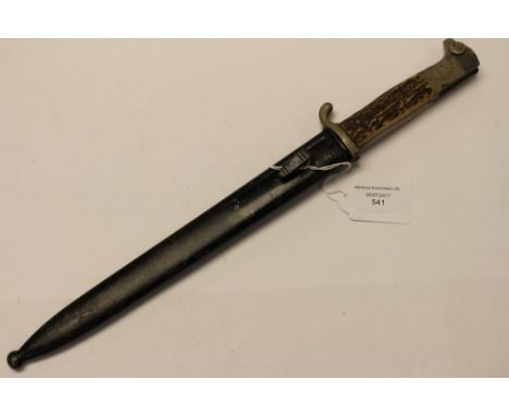 WW2 Third Reich Dress Bayonet with Stag Horn grips. Non maker marked plain blade 25cm in length.