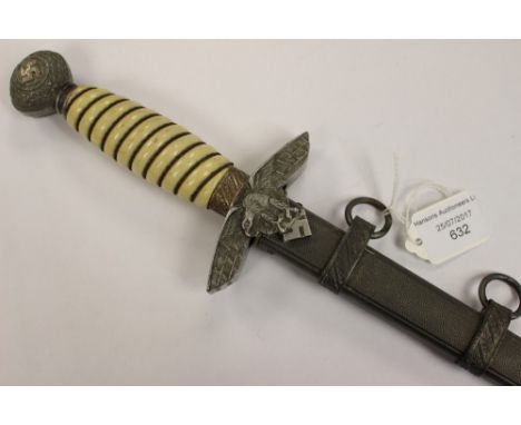 WW2 Third Reich Luftwaffe Officers 2nd pattern dagger. White grip. Blade maker marked "Tiger, Solingen". Complete with scabba