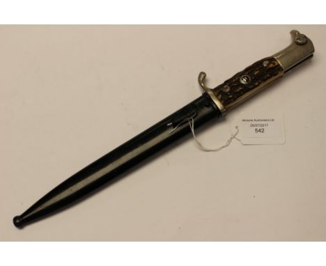 WW2 Third Reich Dress Bayonet with Stag Horn Grips. Has SS Runes enamel insignia set in grip which is a post war addition. 19