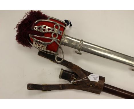WW2 Scottish 1828 Pattern Highland Officer's Basket-hilted Broadsword. 825mm long double fullered blade with etched "GR VI" a