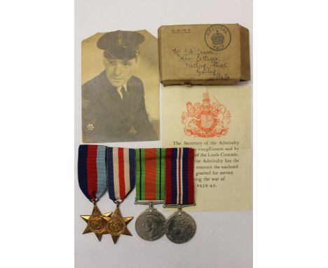 WW2 British Medal group to DA Causer RN: 1939-45 Star, France and Germany Star, Defence Medal and War Medal. Complete on bar,