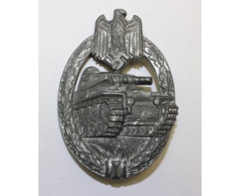 WW2 Third Reich Panzerkampfabzeichen in silver. Maker marked "HA" for Hermann Aurich.