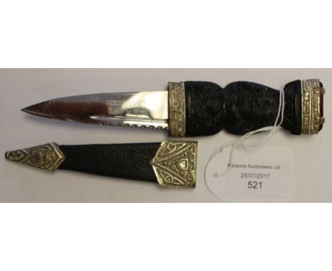 Scottish Sgian-Dubh dagger. Bright steel 85mm blade with etched makers marking "Skean-Dhu" and "J Nowill &Sons Ltd, Sheffield