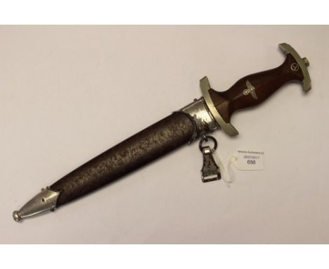WW2 Third Reich 1933 pattern SA dagger. Early production maker marked example by Ernst Bruckmann, Solingen. "Ho" SA Gruppe ma