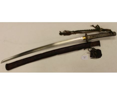 WW2 Japanese NCO's Sword. 695mm long blade serial numbered 12096. With knot and complete with scabbard with active service le