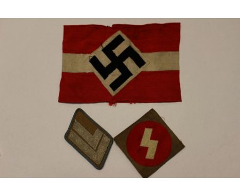 WW2 Third Reich HJ Armband, Bevo DJ Sleeve rune (unissued) Pair of NSDAP Political Leaders collar tabs.