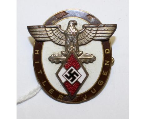 WW2 Third Reich Hitler Jugend badge for Distinguished Foreigners enamel a/f no makers mark, three uncut machine woven German 