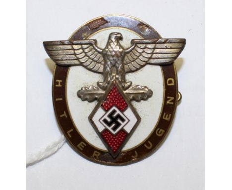 WW2 Third Reich Hitler Jugend badge for Distinguished Foreigners enamel a/f no makers mark, three uncut machine woven German 