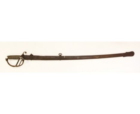 Victorian British Army Officers Sword. Shagreen covered wire bound grip. 89cm etched blade "G Wedgwood, F Troop, QORY" Comple