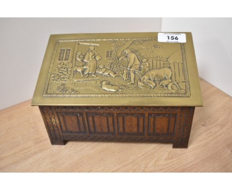 A vintage Jacob &amp; Co biscuit box tin, depicting a farmhouse scene to lid.