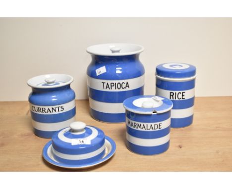 A group of T.G Green &amp; Co Ltd Cornish Kitchenware storage jars, comprising Tapioca, Currants, Rice, Marmalade preserve po