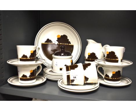 A mid-20th Century Royal Doulton 'Prairie' patterned part coffee service to comprise coffee cups and saucers, cream jug, and 