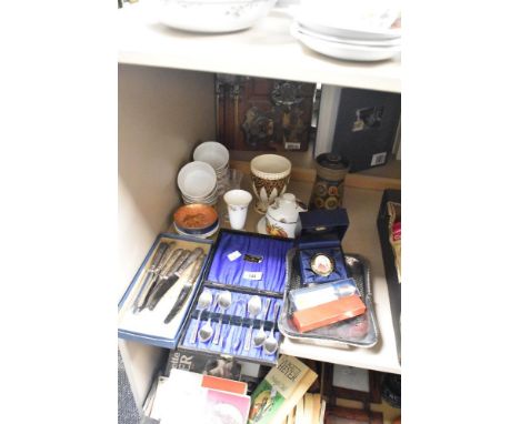 A set of Viner's cased teaspoons with sugar nips, Crummel's enamel trinket case depicting Mozart, Royal Worcester 'Evesham' j