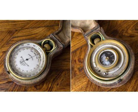 A fine cased miniature pocket barometer, compass and thermometer, by W. Gregory and Co., 51 Strand, London, the silvered dial