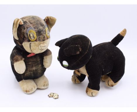  A rare 1930s Chad Valley velvet Ooloo cat,  black and white velvet with white mohair tail, red felt tongue and yellow felt a