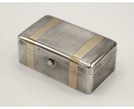  A George V gold and silver ring box by Sampson & Mordan, London 1912, rectangular form, the engine turned hinged lid and bod