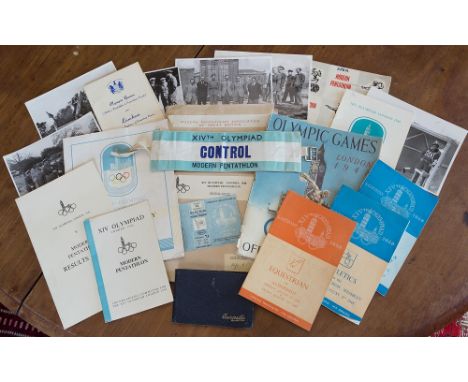 A large collection of London 1948 Olympic Games Modern Pentathlon official ephemera and memorabilia, assembled by Anne White,