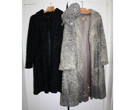  A light grey astracan fur coat, 1930s, by A. Dawson Ltd., New Bond St., London, with matching hat by Hickleys of Southampton