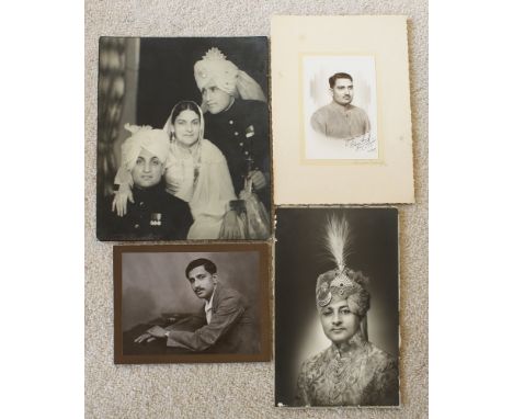  Four photographs of Indian dignitaries, black and white, early 20th century, comprising a signed photograph of Raghubir Sing