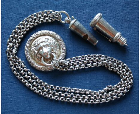  A 7th Gurkha Rifles Officer's silver whistle & chain,  belonging to Lt. Colonel A. S. Mackay, 7th Gurkha Rifles, lion's head