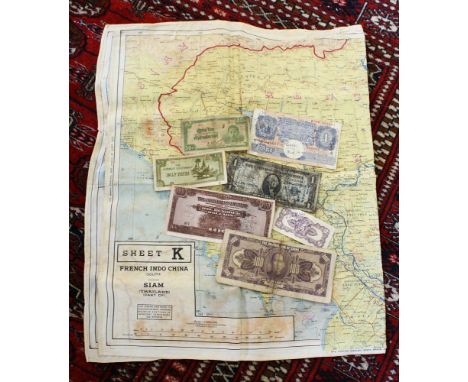  A WW2 military double sided silk map, Sheets J - French Indo China (Central) and Siam (Thailand) (East) and Sheet K - French