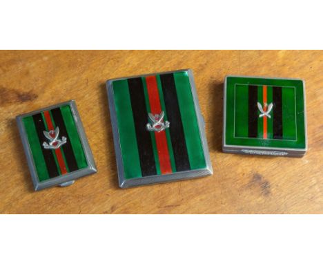  Of military and 7th Gurkha Rifles interest, three enamelled silver cases made for the 7th Gurkha Rifles by Page, Keen & Page