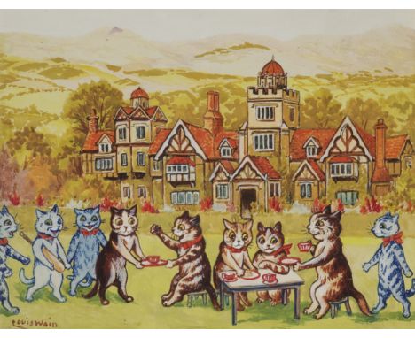 Louis William Wain (British, 1860-1939)The Tea Party signed 'Louis Wain' (lower left)gouache, watercolour and pencil on paper