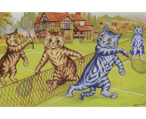 Louis William Wain (British, 1860-1939)Cats at Tennis signed 'Louis Wain.' (lower right)gouache, watercolour and pencil on pa