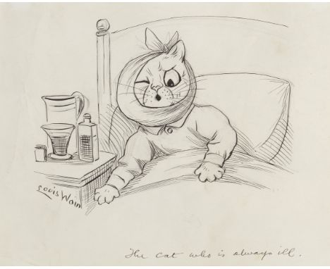 Louis William Wain (British, 1860-1939)The Cat Who is Always Ill signed 'Louis Wain' (lower left), titled 'The cat who is alw