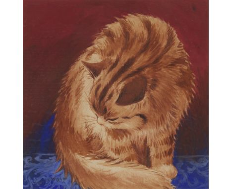 Louis William Wain (British, 1860-1939)Tabby Cat Washing signed 'Louis Wain' (lower left)watercolour and gouache on paper17.5