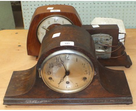 A Hammond Synchronous electric mantel clock, the movement in carved oak case, 19cm high and three other mantel clocks, (4).