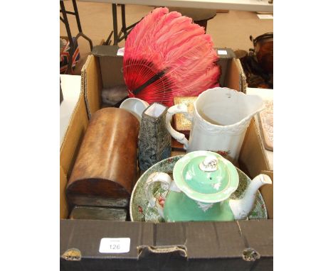 A damaged Troika vase, a small Clarice Cliff crocus pin tray, a walnut domed box and other items.