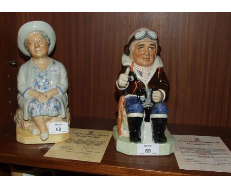 A Kevin Francis limited edition ceramic model of 'The Queen Mother', 37/900 and another, 'Sir Douglas Bader', 70/750, with ce