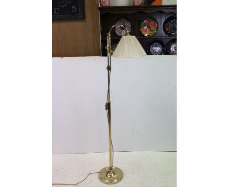 Brass Telescopic Standard Reading Lamp together with Brass Oil Lamp with Bulbous Etched Glass Shade (converted to electric) 