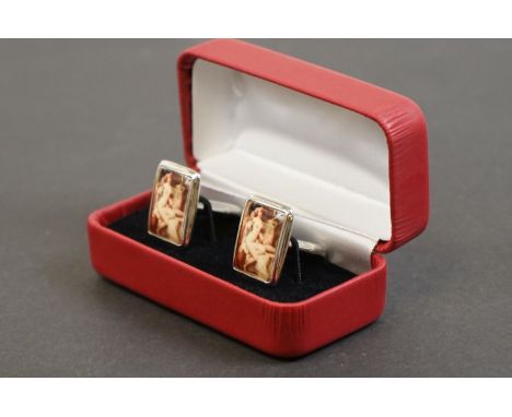 Pair of silver and enamel nude figure cufflinks 