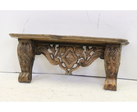 Hardwood Carved Shelf on scrolling bracket, 61cms long 