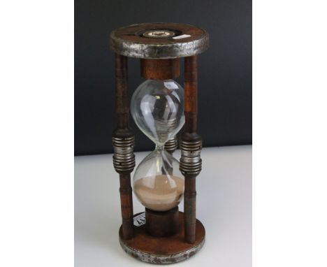 Hour Glass / Timer held in an Old Industrial Loom Spool, 31cms high 
