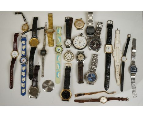 A collection of mainly vintage watches to include Ingersol and Timex together with a silver cased pocket watch. 