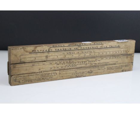 Early 20th century Nautical Slide Rule, printed to one side with a scale of power &amp; speed and to the other Scale of Const