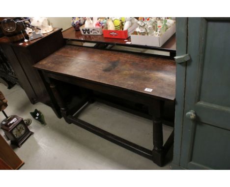 17th / 18th century Oak Refectory Style Table, the plank top on ring-turned supports and stretchers, 122cms long x 68cms high