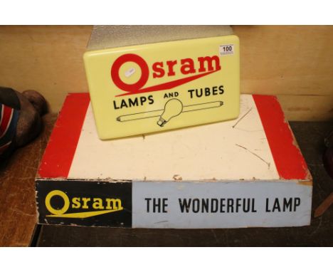 Mid 20th century Shop Display / Advertising ' Osram Lamps and Tubes ' Hanging Sign, 36cms wide together with a Wooden ' Osram