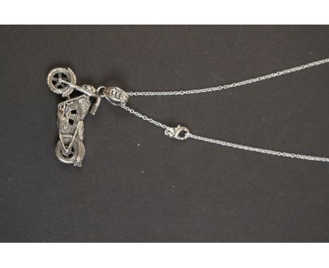 Novelty silver pendant necklace of a Harley Davidson motorcycle 