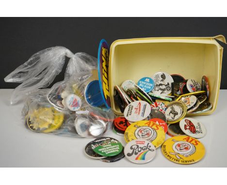 A large collection of 1970's and 1980's pin button badges to include advertising examples. 