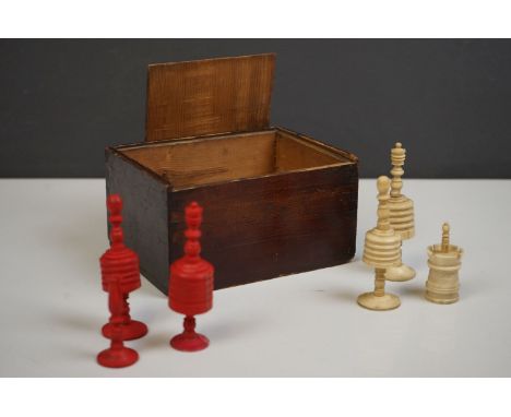 An Antique bone carved chess set possibly Indian. 