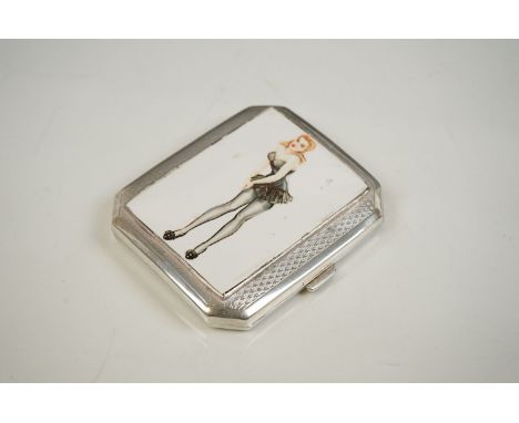 1927 silver case with enamel image of a lady 