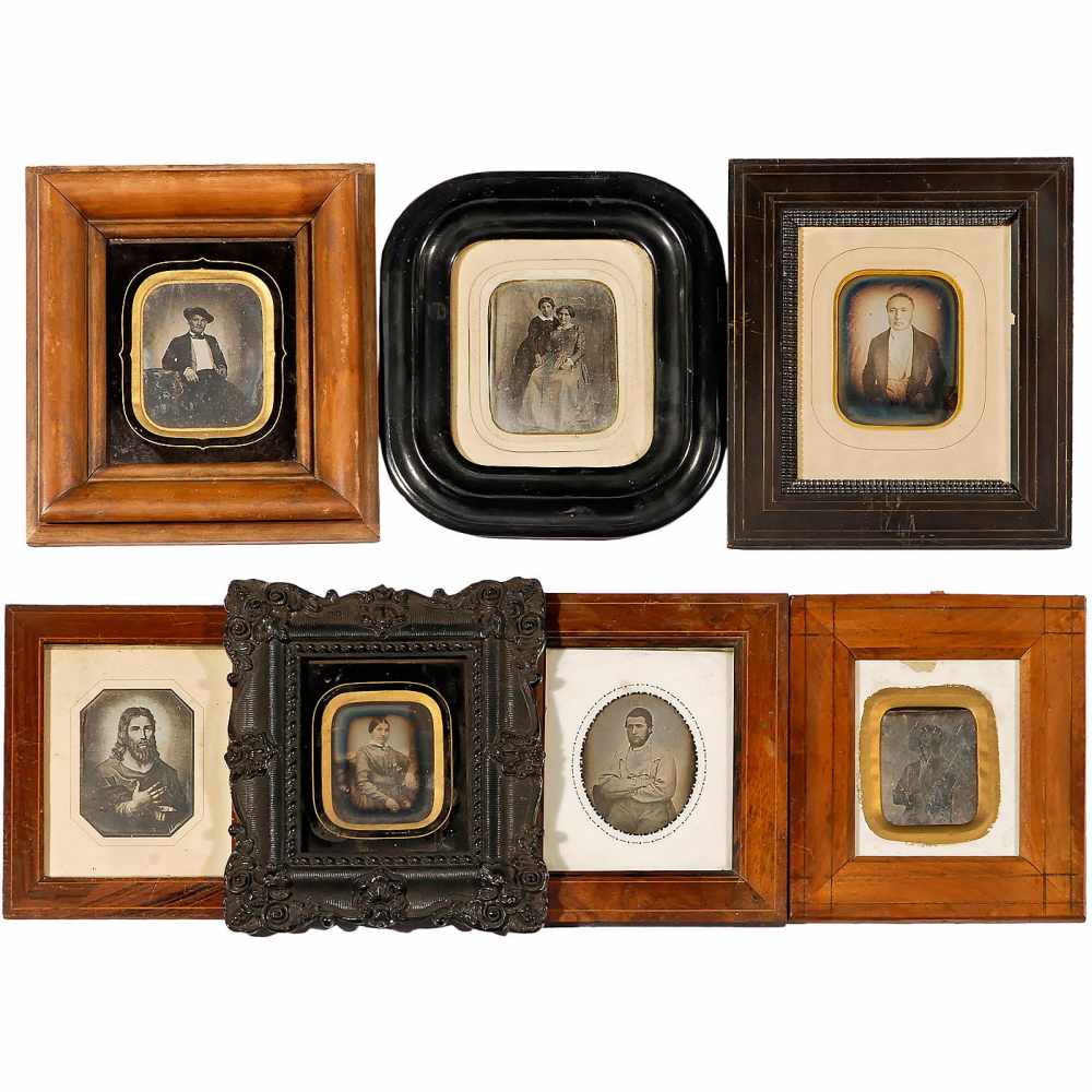 7 Daguerreotypes C 1845 55predominantly French 5 X Plate 2 X 1 6 Plate Portraits Framed