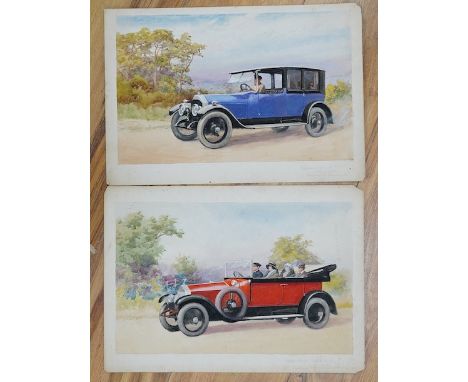 Charles Thomas Howard (1865-1942), two original watercolours for postcards, Vintage cars comprising Rolls Royce and Napier Li