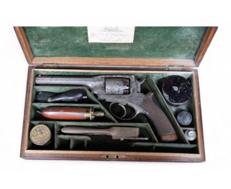 A five shot 48 bore Deane Harding patent double action percussion revolver number 6530L, top flat engraved Deane and son Lond