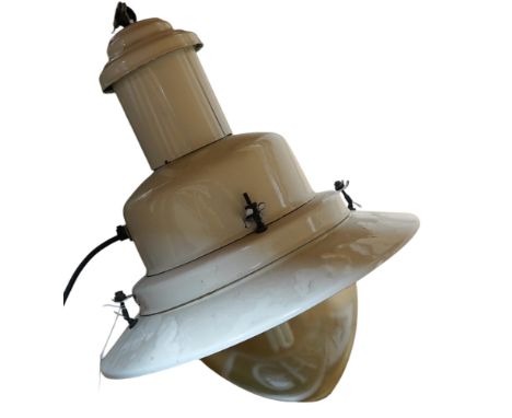 An Uccello industrial aluminium hanging pendant light. Condition - good, needs re wiring