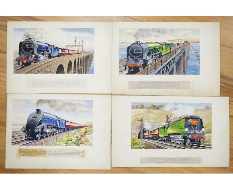 Alan Anderson, four original watercolours for postcards, Vintage Steam Trains, ‘A1 class Queen of Scots’, ‘Southern Region Go